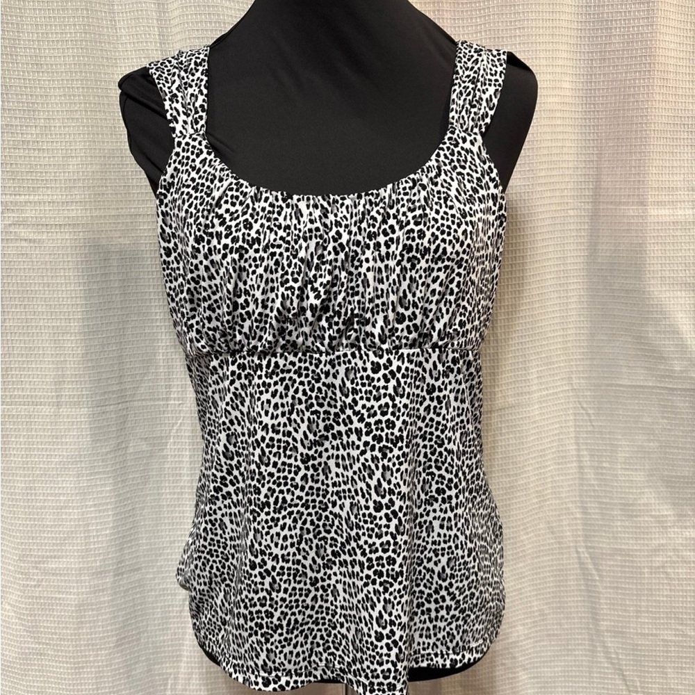 White House Black Market Black and White Animal Print Tank Top